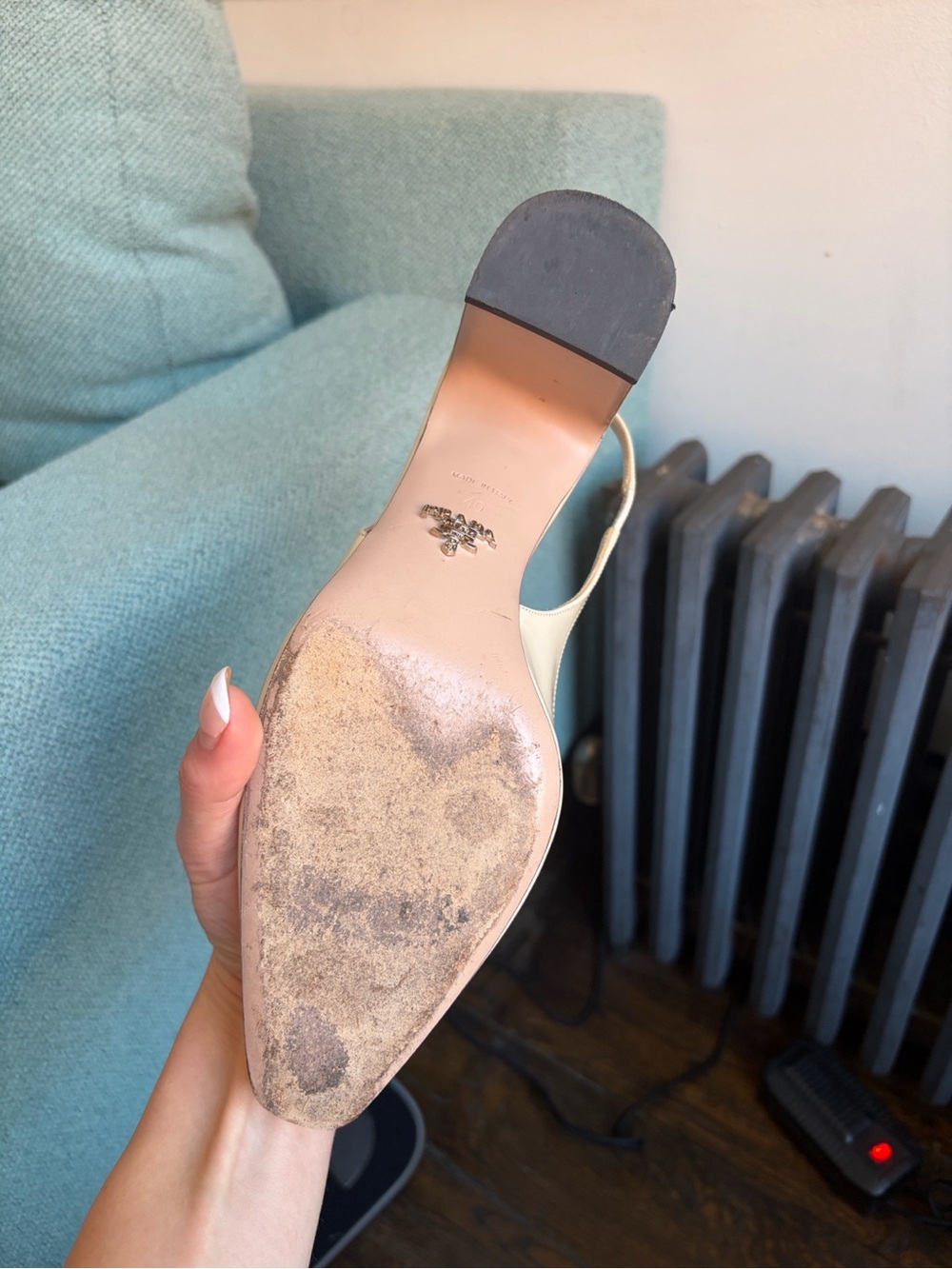 Prada Ivory Patent Leather Slingback Heels - Picture 7 of 7